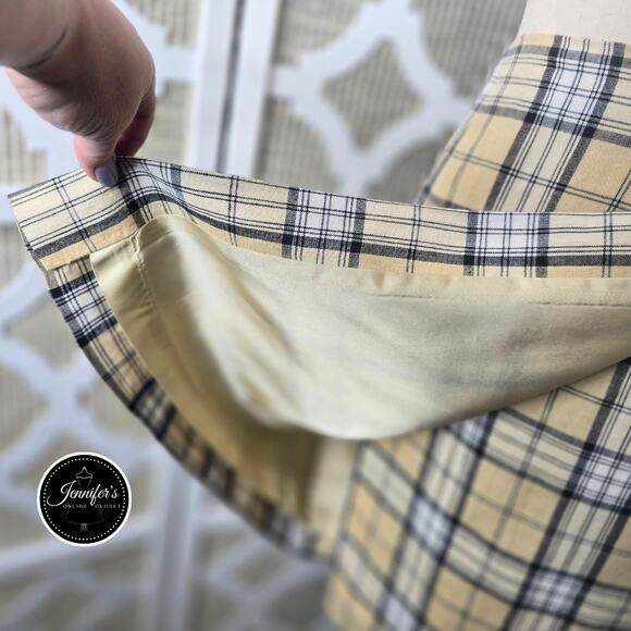 Jones New York Vintage Khaki and Black Plaid Linen Wrap Skirt Size 12 - Picture 4 of 10